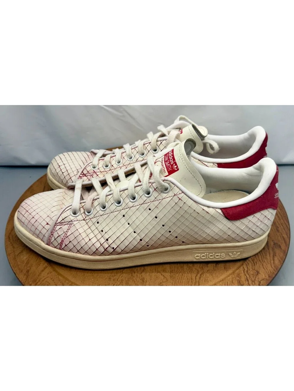 adidas Stan Smith Sliced Leather  White with Red Size  11 Nice Hard to Find